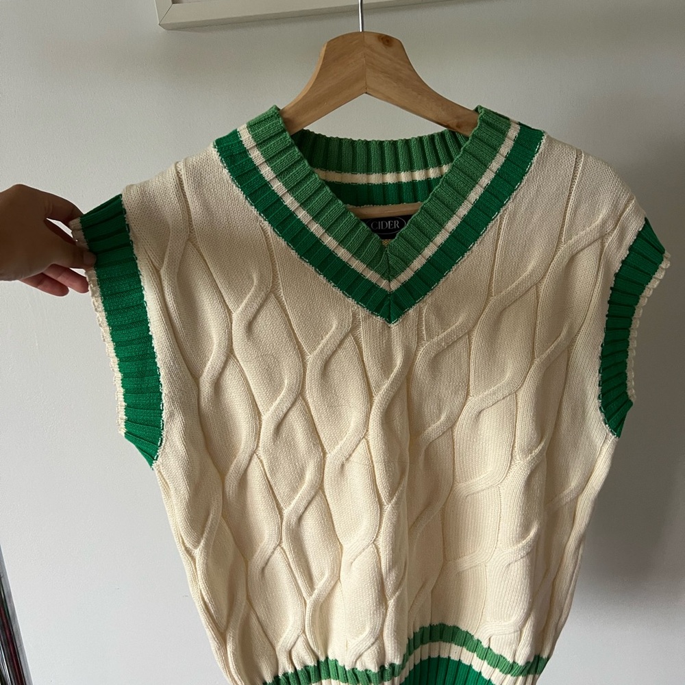 Cider Cream and Green V-Neck Sweater